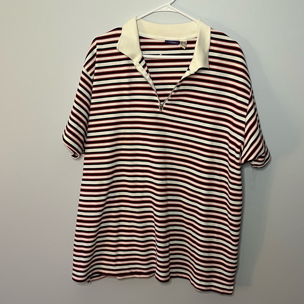 red white and blue striped oversized polo shirt